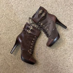 Brown Combat Heeled Booties